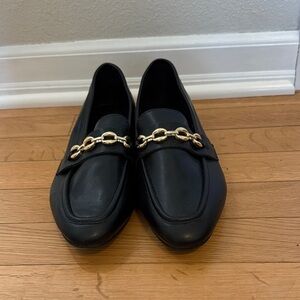 ASOS Black Loafers with Gold Chain Detail